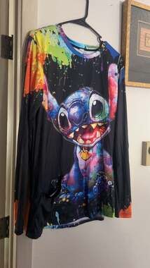 Stitch Watercolor Paint Splatter Long Sleeve Graphic Shirt/nightgown